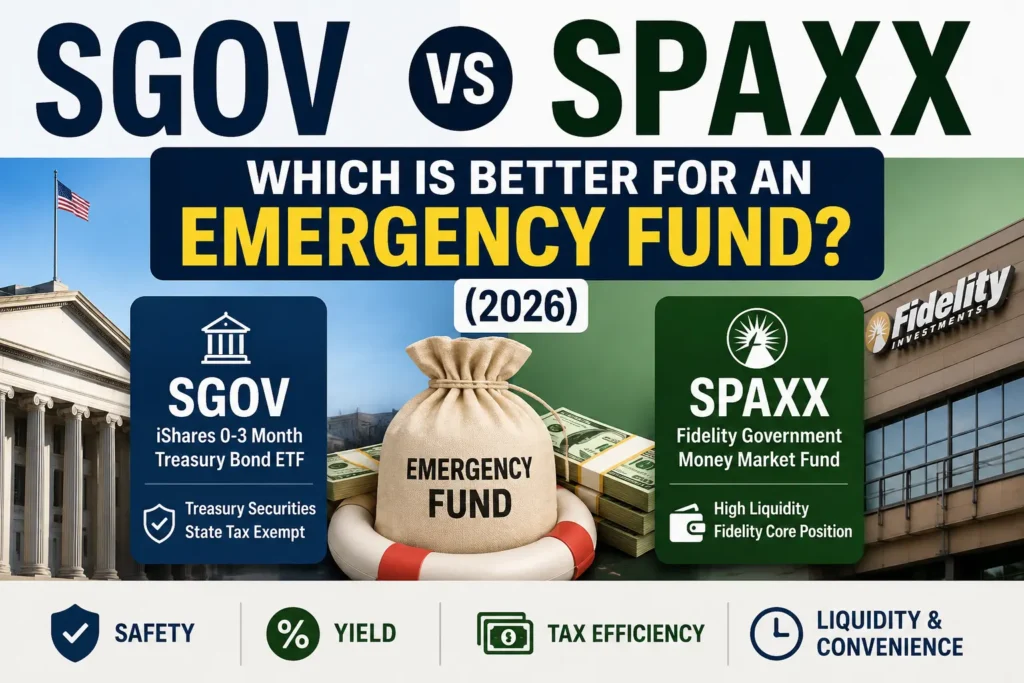 SGOV vs SPAXX comparison for choosing the best emergency fund option in 2026