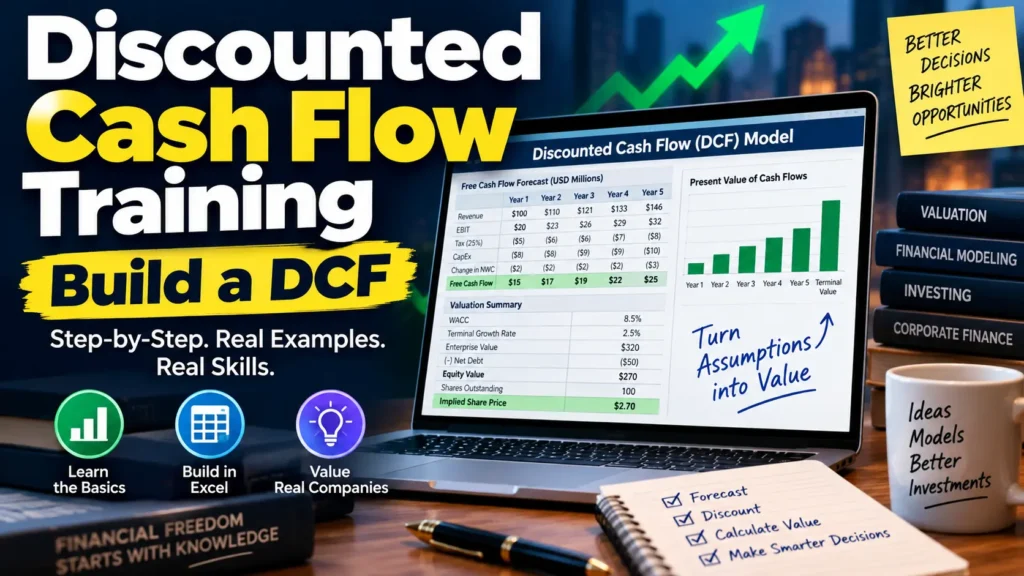 Discounted cash flow training guide showing how to build a DCF valuation model in Excel