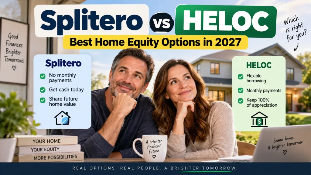 Homeowners comparing Splitero and HELOC options for accessing home equity
